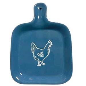 Farmhouse Country Blue Serving Plate White Hen Chicken Rustic Farm Cottage Decor